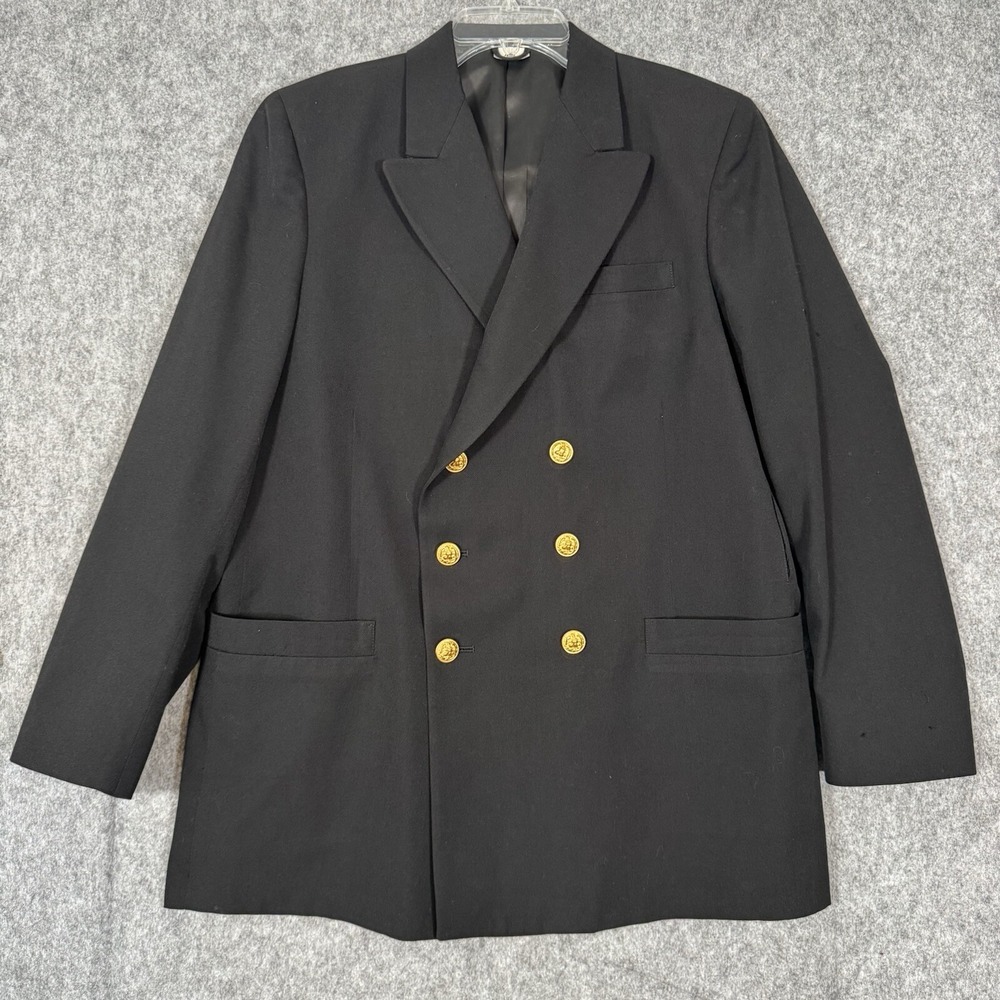 Defense Logistics Agency Coat‎ Mens Size 42L Black Military Wool Gold Button